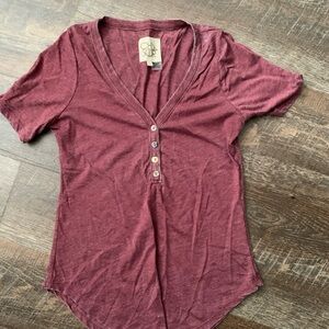 Women's Burgundy Faux Button-Up Top